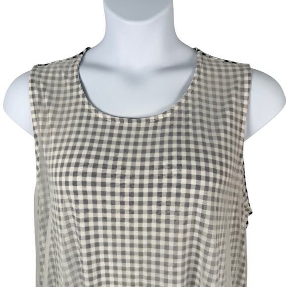 CJ Banks Tank Top Womens 1X Black White Gingham Mesh Embroidered Lace Overlay - Picture 2 of 16